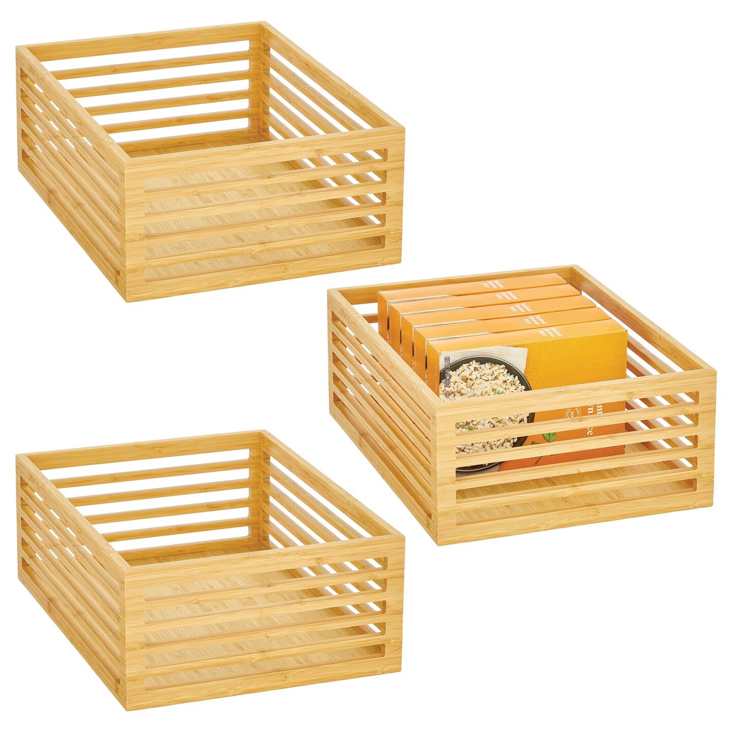 mDesign Bamboo Kitchen Pantry Organizer Bin - Natural Wood