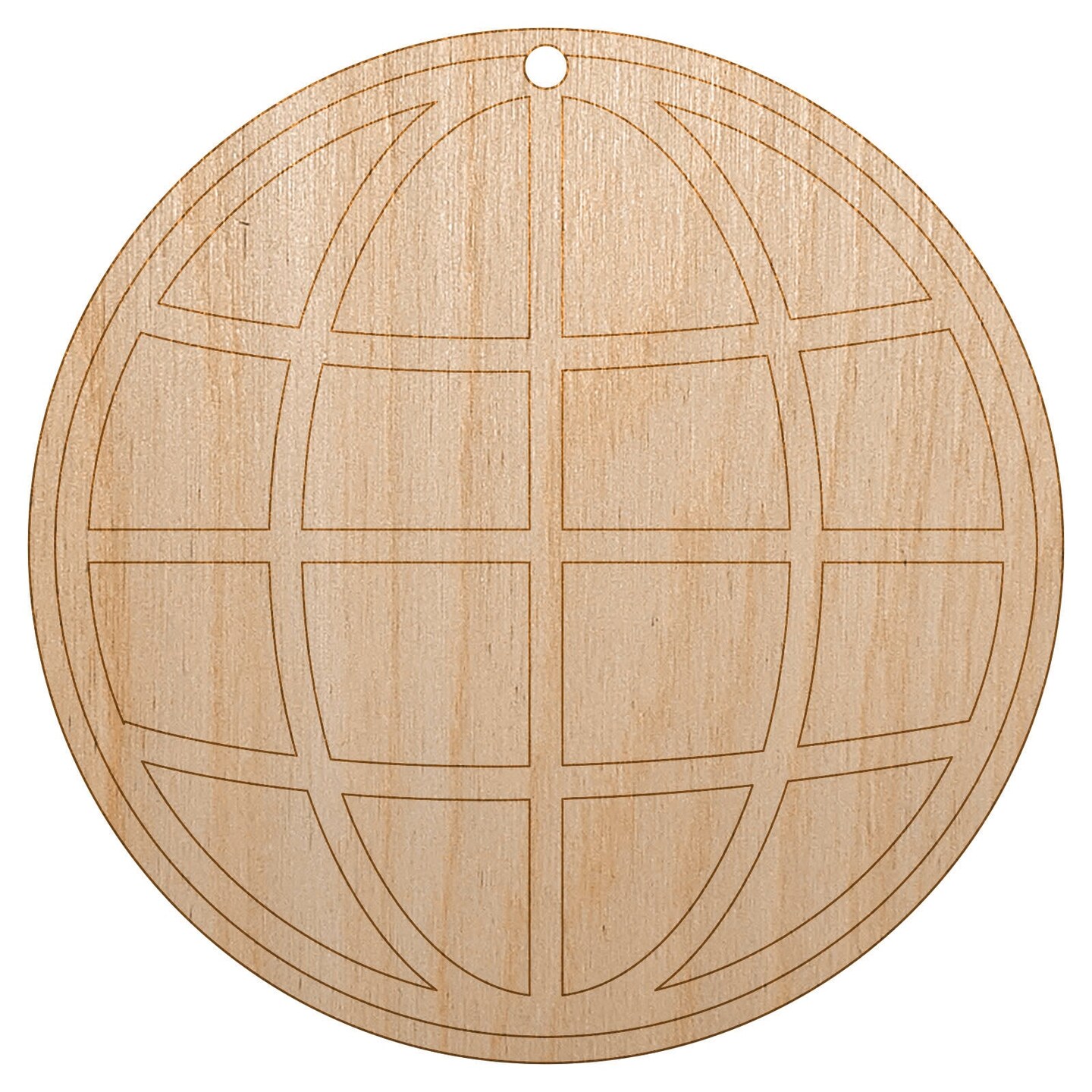 Globe Planet Earth Symbol Unfinished Craft Wood Holiday Christmas Tree DIY Pre-Drilled Ornament