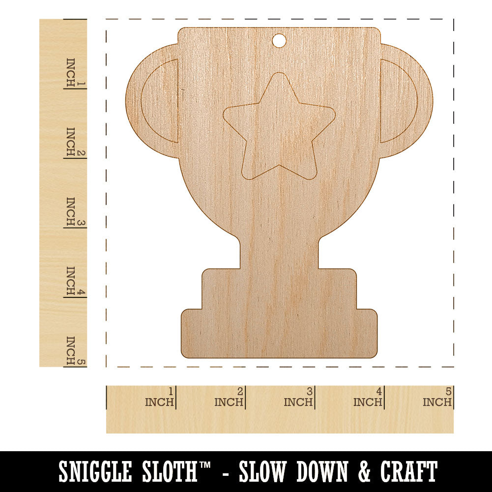 Trophy Award Outline with Star Unfinished Craft Wood Holiday Christmas Tree DIY Pre-Drilled Ornament