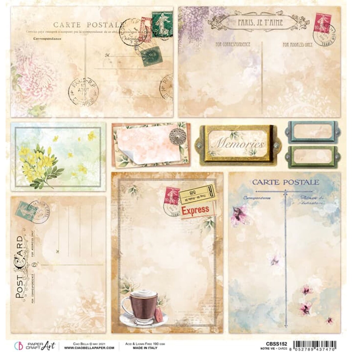 Ciao Bella Notre Vie Cards Paper Sheet 12x12