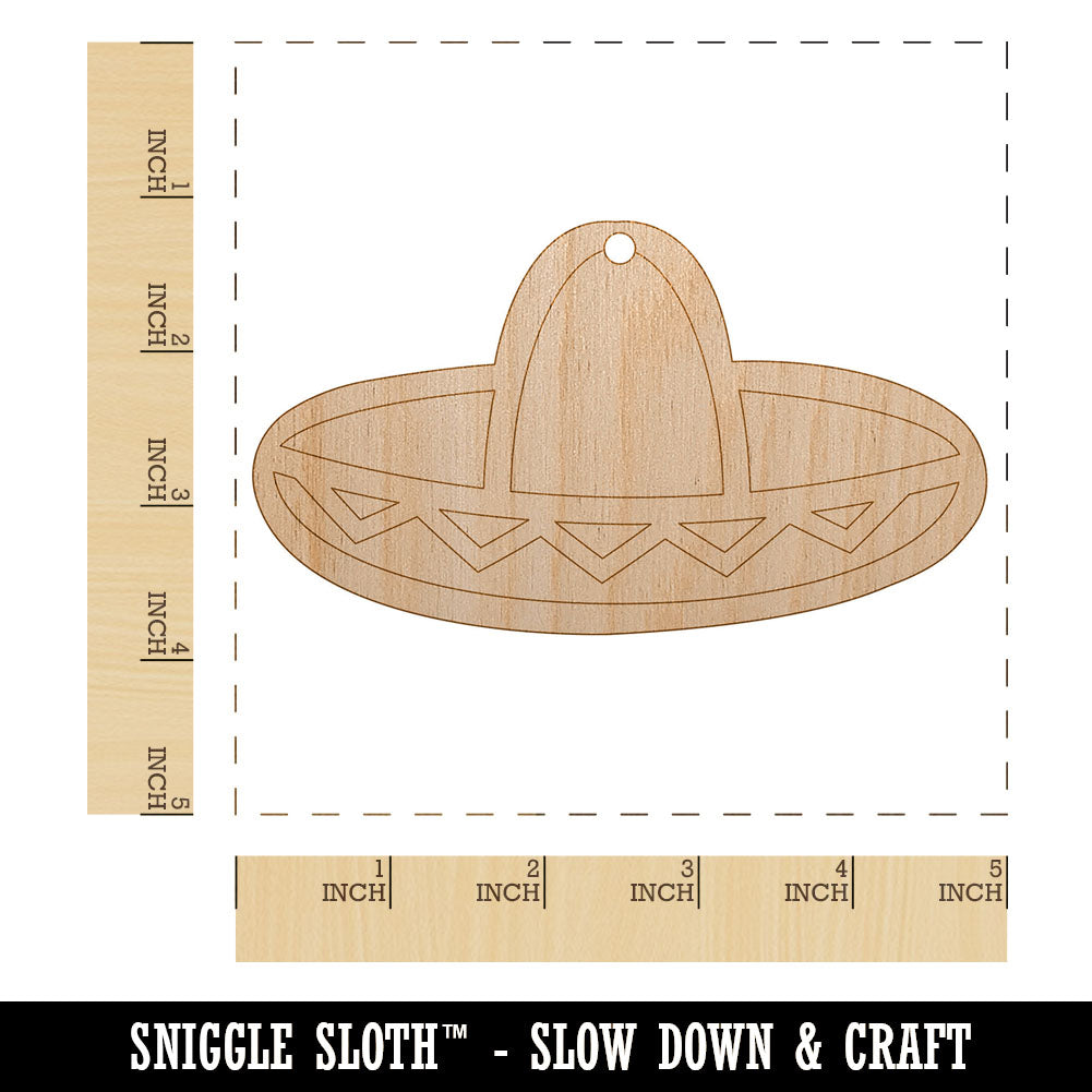 Sombrero Mexico Mexican Fiesta Hat Unfinished Craft Wood Holiday Christmas Tree DIY Pre-Drilled Ornament
