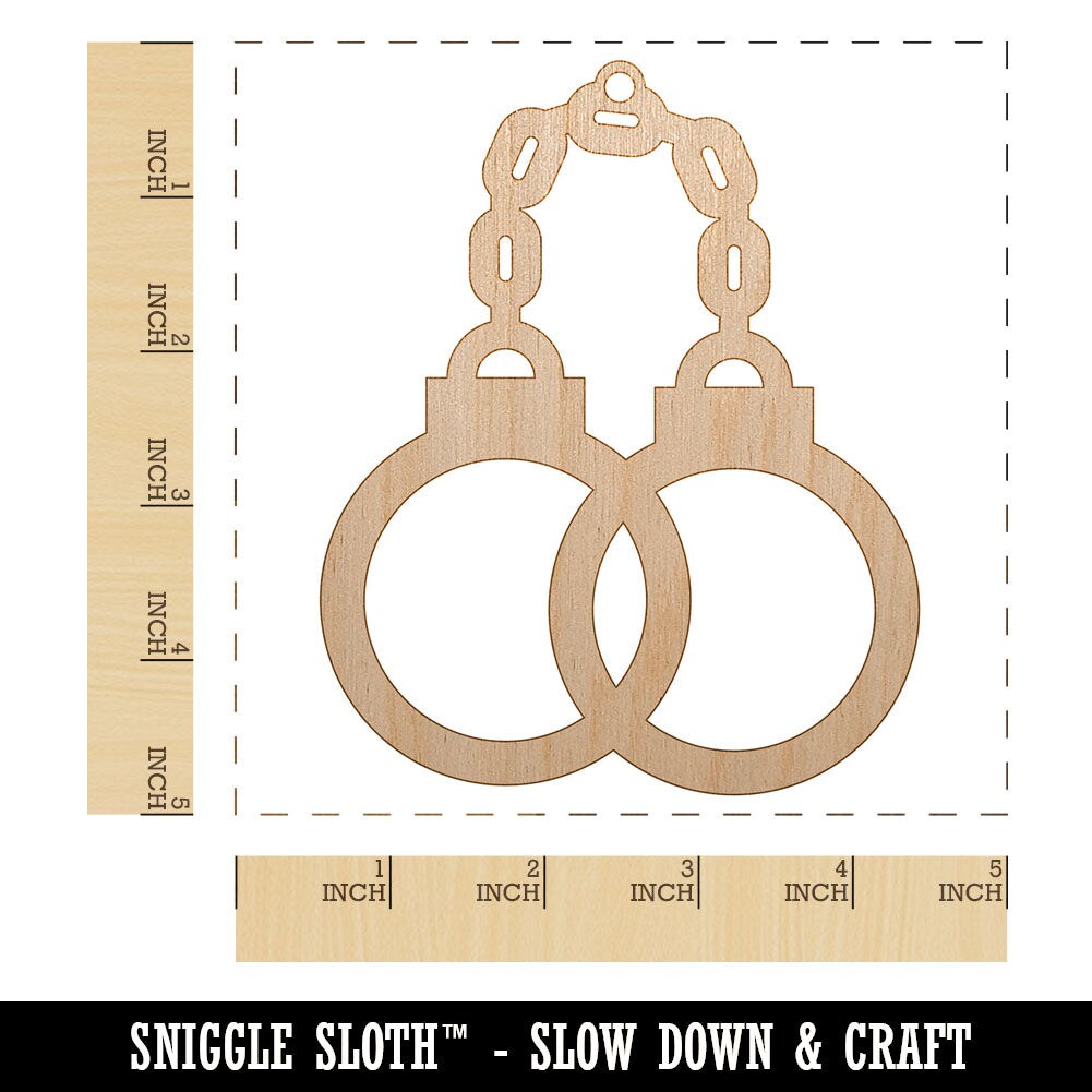 Handcuffs Police Law Enforcement Unfinished Craft Wood Holiday Christmas Tree DIY Pre-Drilled Ornament