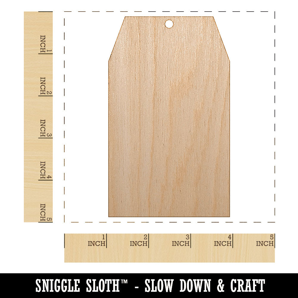 Gift Tag Shape Solid Unfinished Craft Wood Holiday Christmas Tree DIY Pre-Drilled Ornament