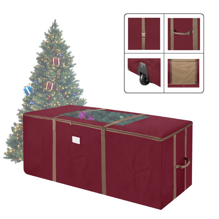 Elf Stor   Red Rolling Christmas Tree Storage Duffel Bag w/Window for 9 Ft Tree