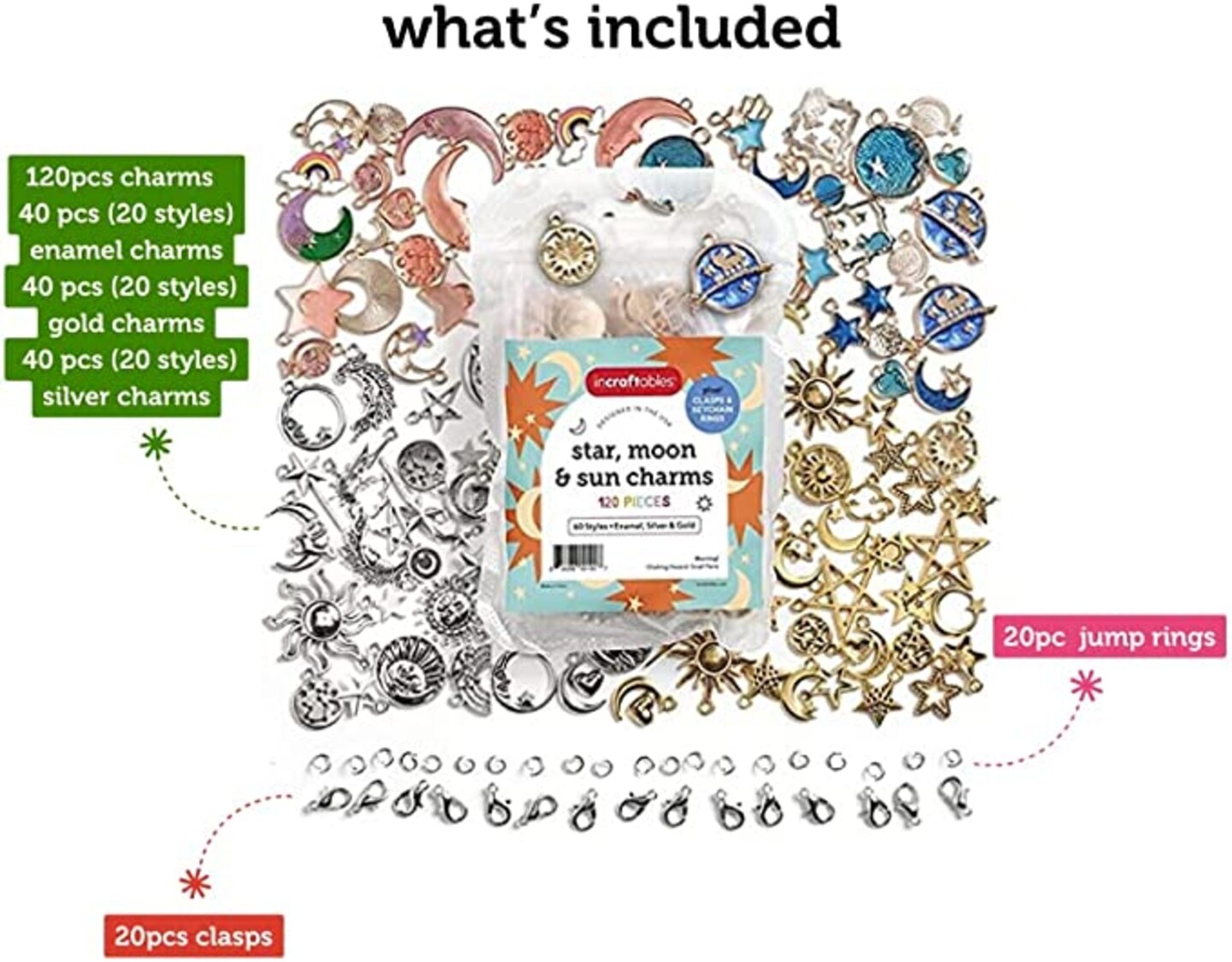 Incraftables 80pcs Butterfly Charms Pendants &#x26; 120pcs Sun, Moon &#x26; Star Charms Pendants for DIY Bracelets, Jewelry, Keychain &#x26; Necklace Making.