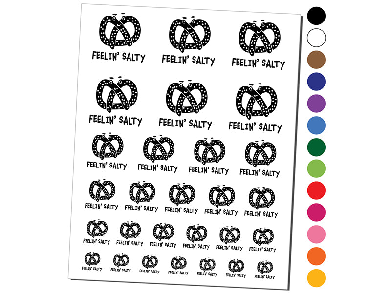 Feeling Salty Kawaii Pretzel Cute Temporary Tattoo Water Resistant Fake Body Art Set Collection