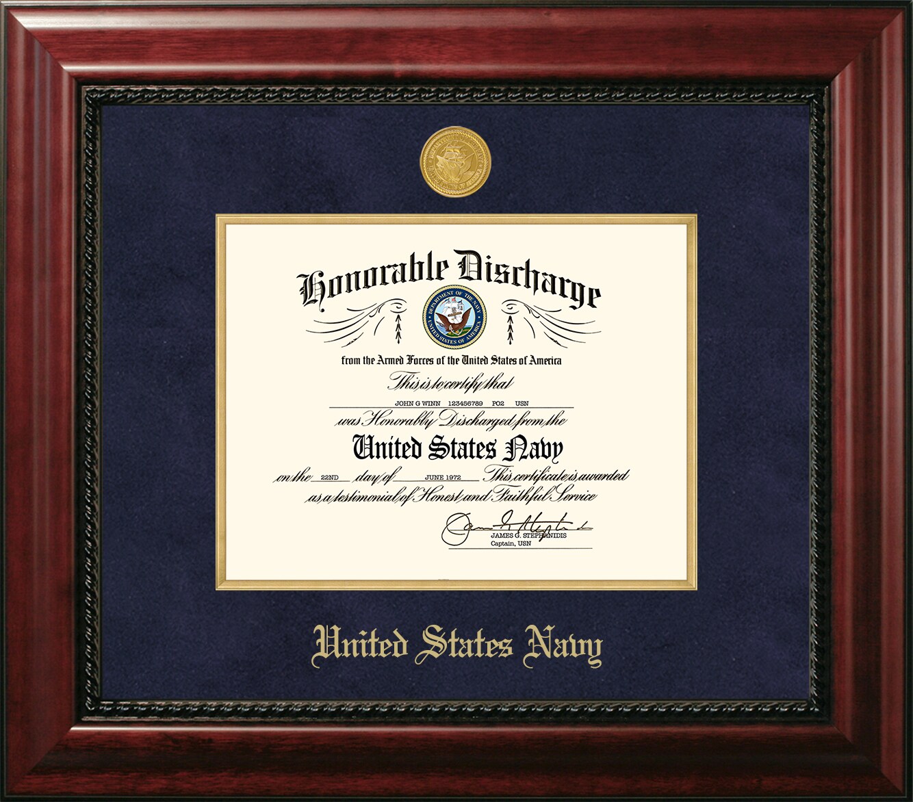 Patriot Frames Navy 8.5x11 Discharge Executive Frame with Gold Medallion and Gold Filet