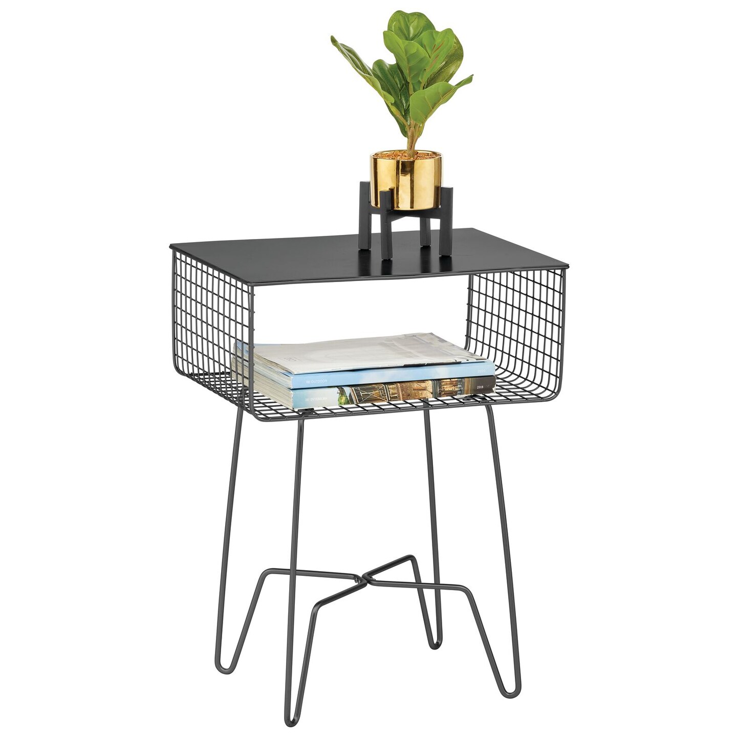 mDesign Steel Side/End Table Nightstand with Storage Shelf Basket
