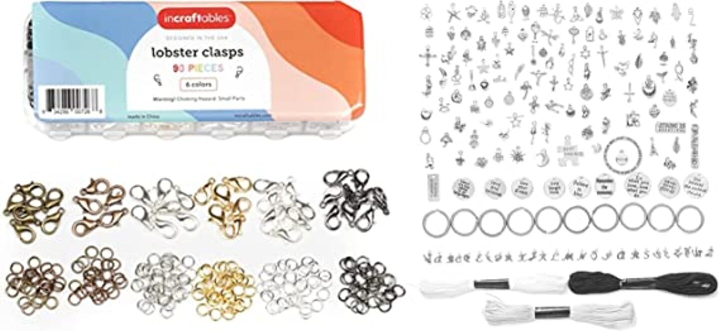 Incraftables Lobster Clasps for Jewelry Making (6 Colors) with Open Jump Rings &#x26; 166pcs Silver Charms Set for Jewelry Making. Bulk DIY Necklace, Bracelet, Bangle &#x26; Keychain Making Kit