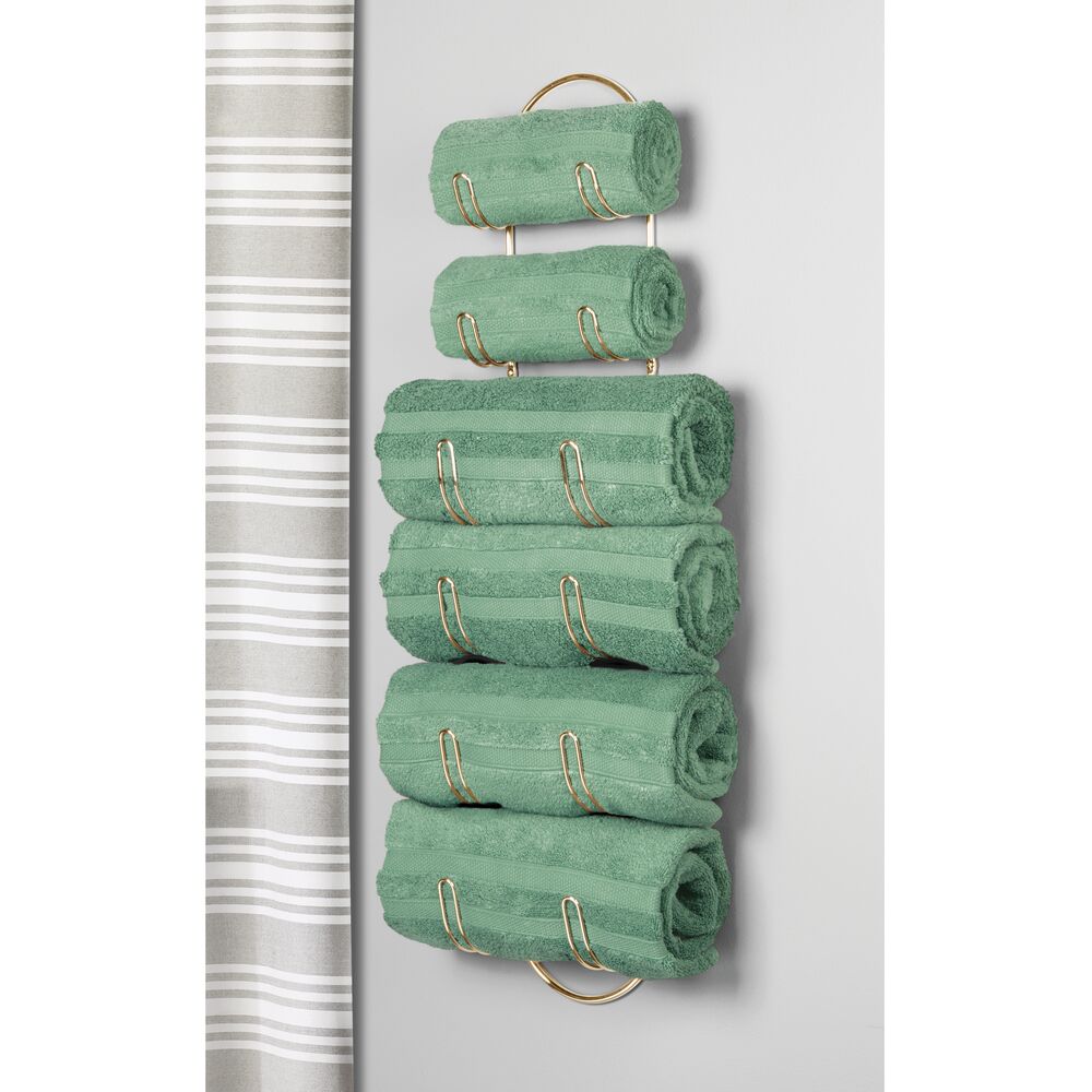 mDesign Steel Wall Mount Towel Rack with 6 Compartments