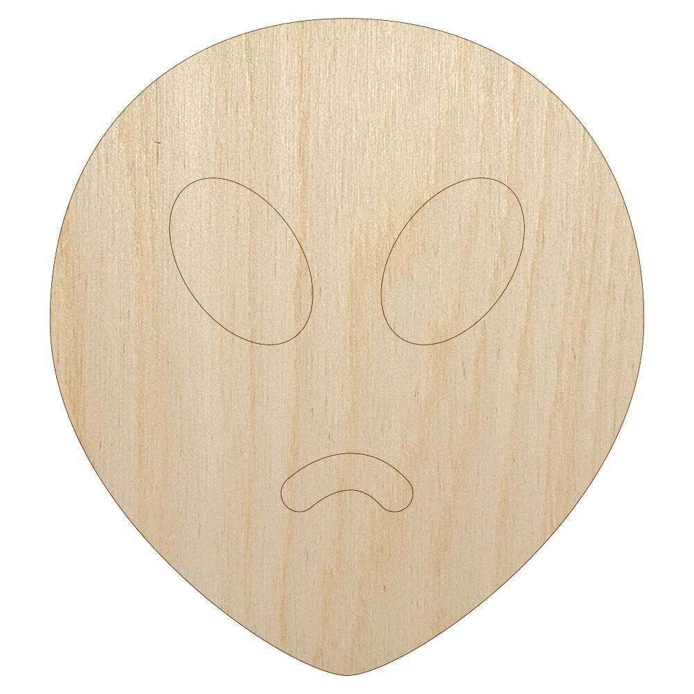 Sad Alien Emoticon Unfinished Wood Shape Piece Cutout for DIY Craft Projects