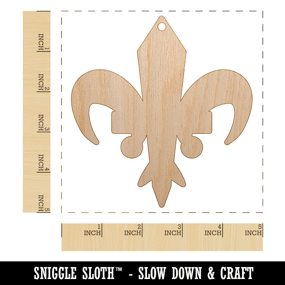 Fleur De Lis French Mardi Gras Solid Unfinished Craft Wood Holiday Christmas Tree DIY Pre-Drilled Ornament