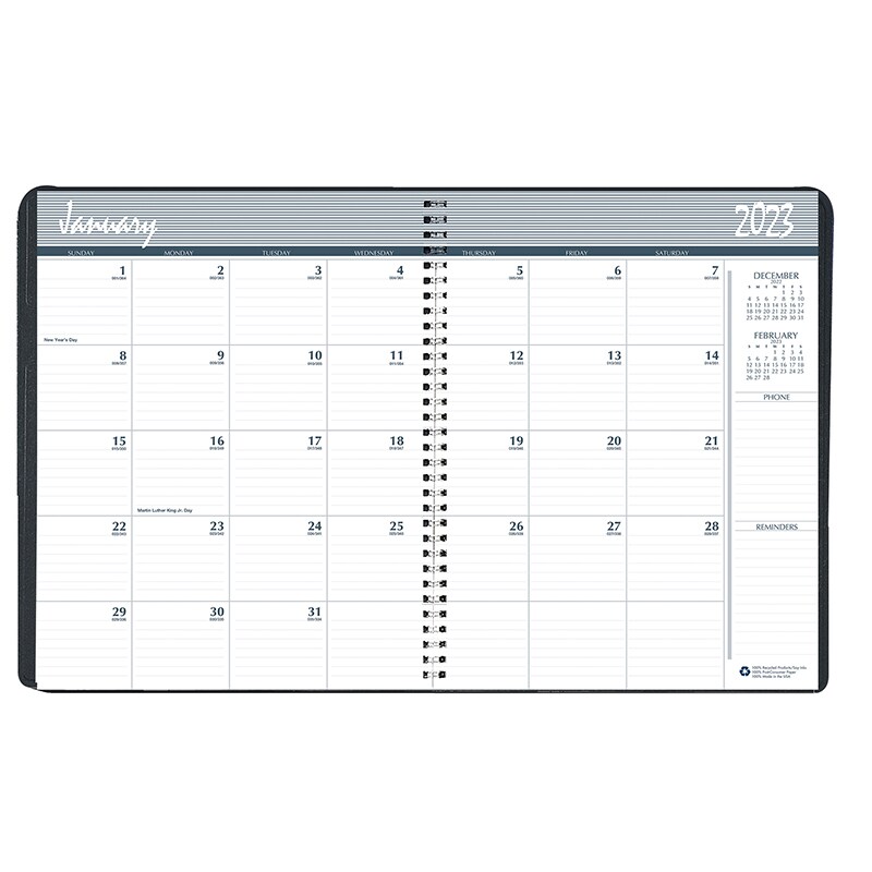 Monthly Calendar Planner, 2 Year, Black, 8-1/2&#x22; X 11&#x22;