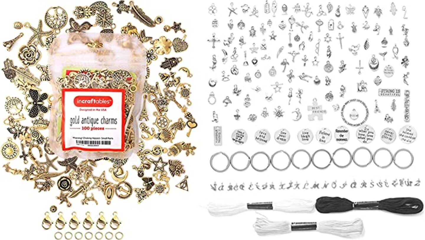 Incraftables 100pcs Antique Gold Charms &#x26; 166pcs Silver Charms Set w/ 120pcs Antique Charms (Small &#x26; Large), 20pcs Word Charms &#x26; 26pcs A-Z Letter Charm for Jewelry Making. Bulk DIY Necklace and Bracelet.