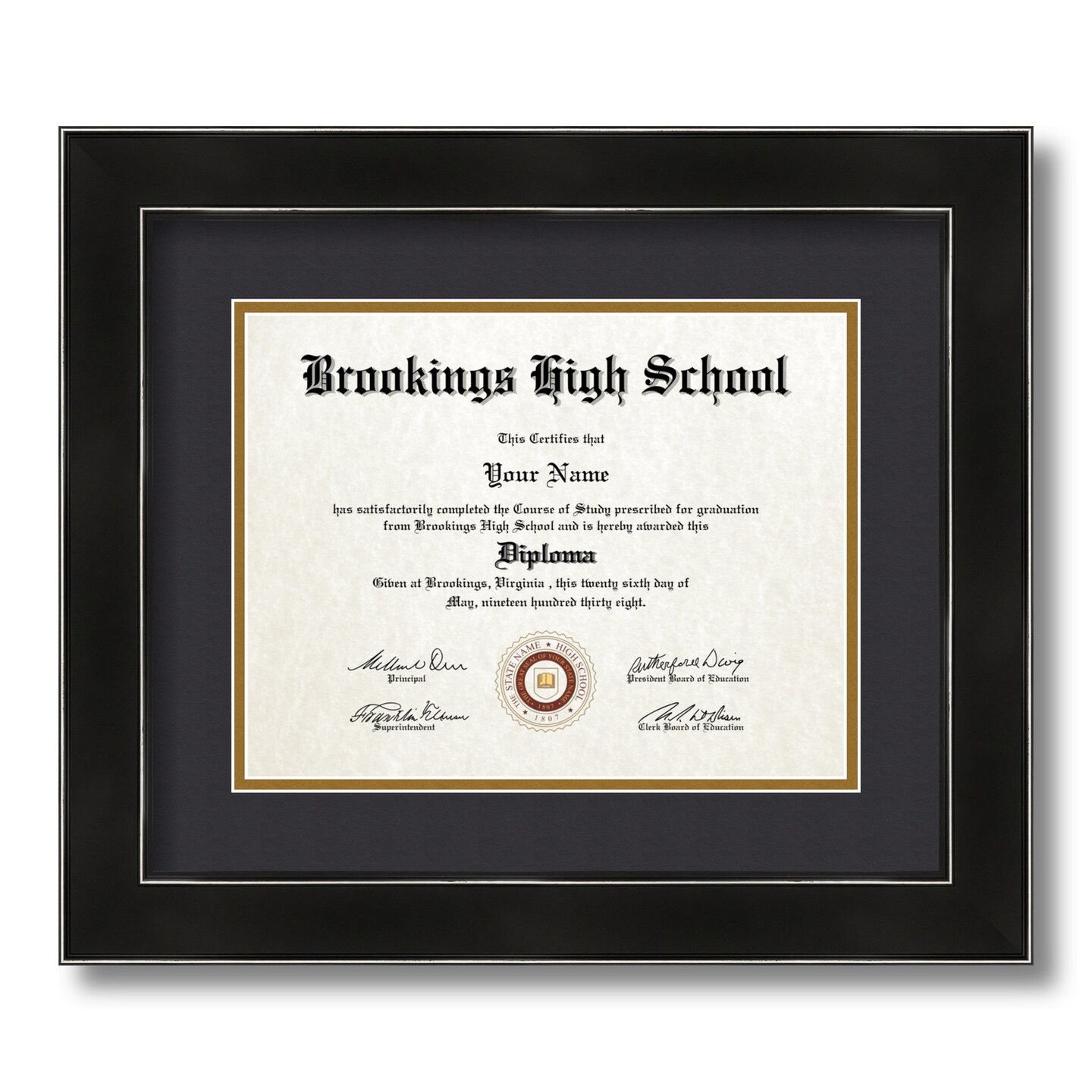 ArtToFrames 8.5x11 inch Diploma Frame - Framed with Black and Gold Mats, Comes with Regular Glass and Sawtooth Hanger for Wall Hanging (D-8.5x11)