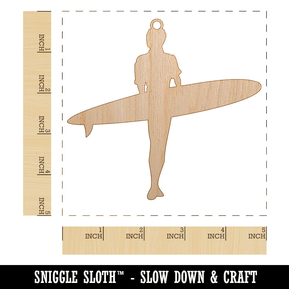 Surfer Surfing Walking with Surfboard Silhouette Unfinished Craft Wood Holiday Christmas Tree DIY Pre-Drilled Ornament