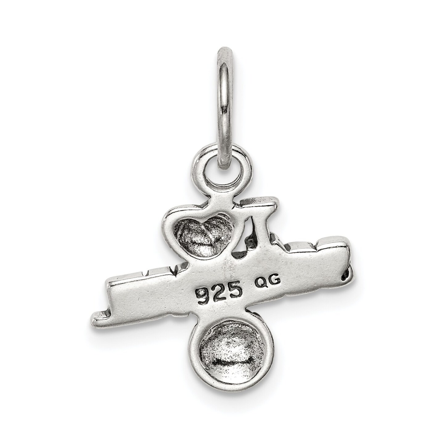 Sterling Silver Antiqued I Love Softball Charm Pendant Jewerly 17mm x 18mm