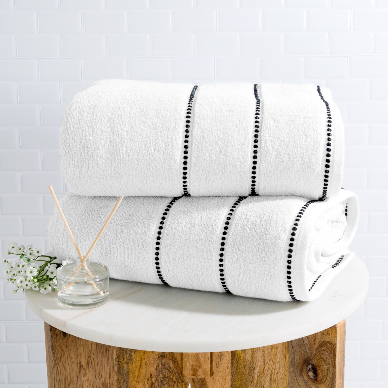 Lavish Home Cotton Bath Towel Set 34X68 Inch White Plush Quick Dry 2 Piece Set