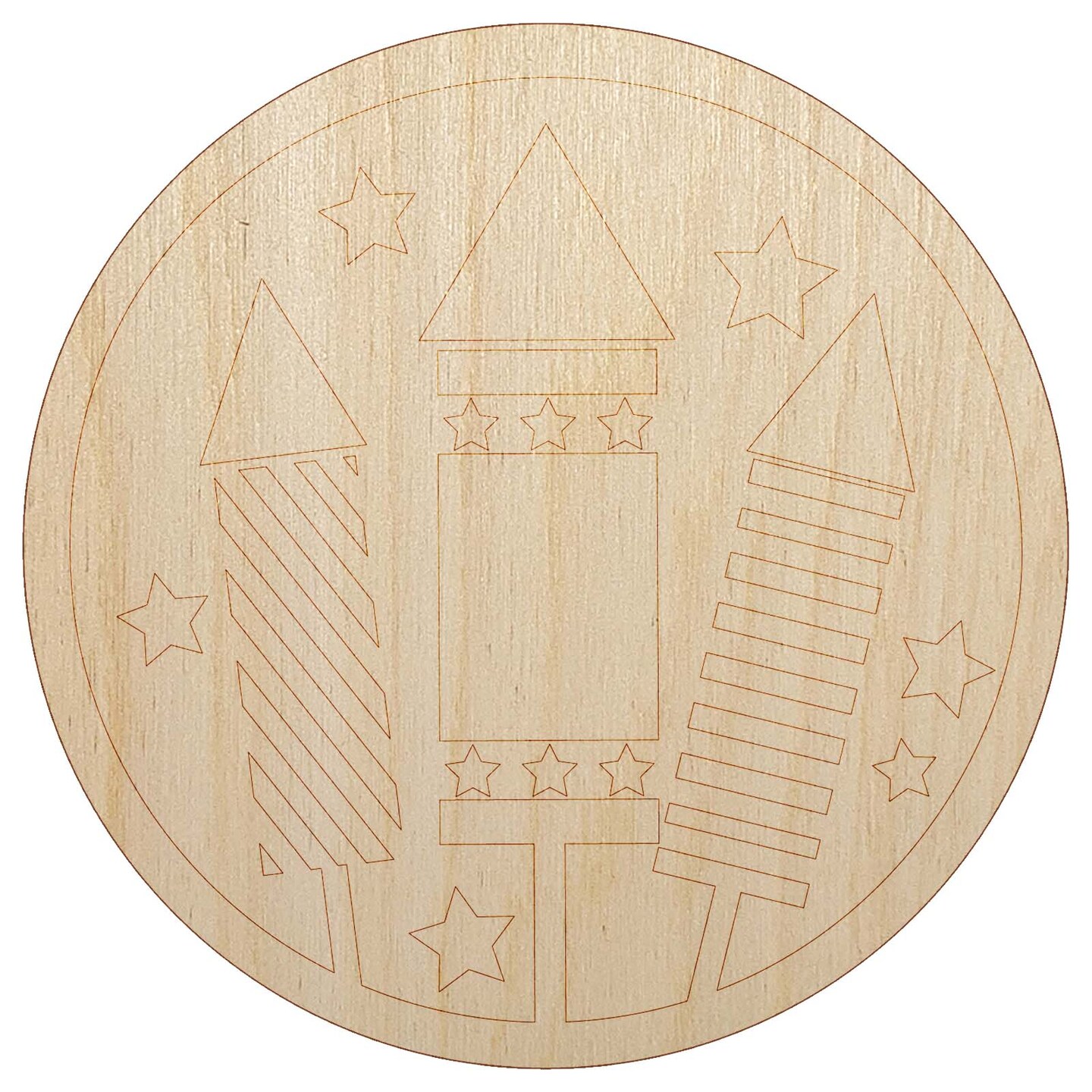 July 4th Independence Day Fireworks Patriotic USA Unfinished Wood Shape Piece Cutout for DIY Craft Projects