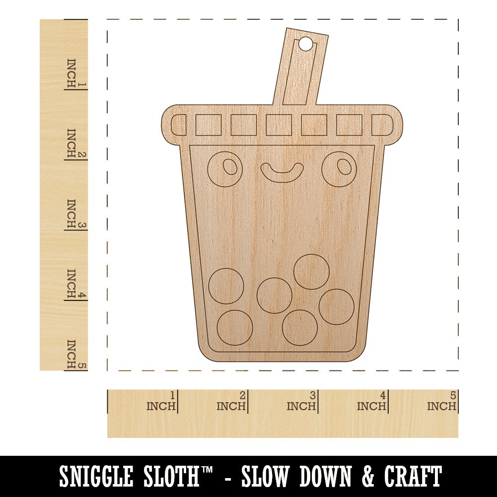 Kawaii Cute Boba Bubble Milk Tea Face Unfinished Craft Wood Holiday Christmas Tree DIY Pre-Drilled Ornament