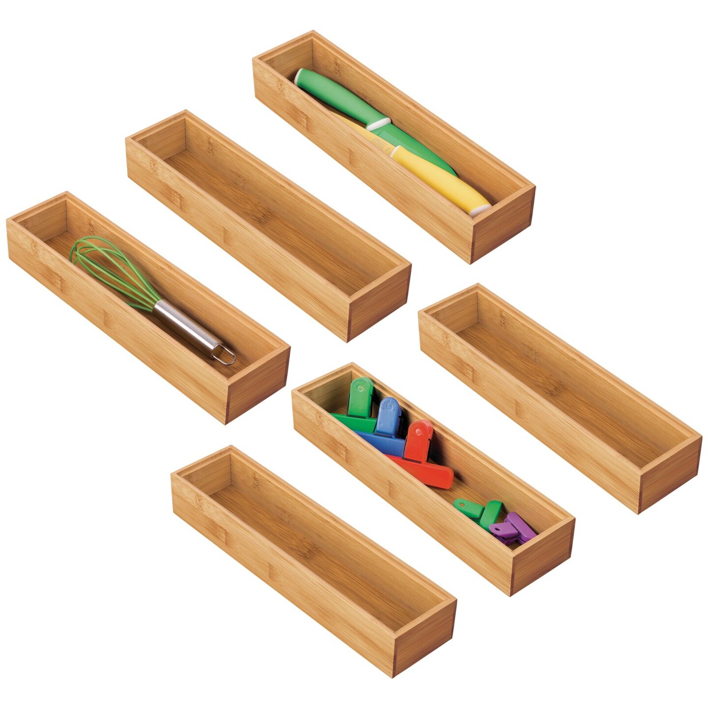 mDesign Bamboo Stackable Kitchen Drawer Organizer Tray, 4 Pack - Natural  Wood, 6 x 12 x 2