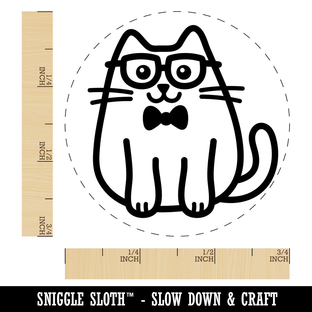 Cat Smart with Glasses and Bowtie Self-Inking Rubber Stamp for Stamping Crafting Planners