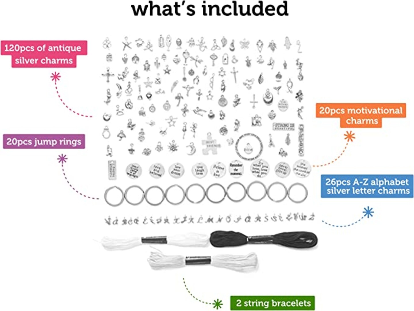 Incraftables 100pcs Antique Gold Charms & 166pcs Silver Charms Set w/ 120pcs Antique Charms (Small & Large), 20pcs Word Charms & 26pcs A-Z Letter Charm for Jewelry Making. Bulk DIY Necklace and Bracelet.