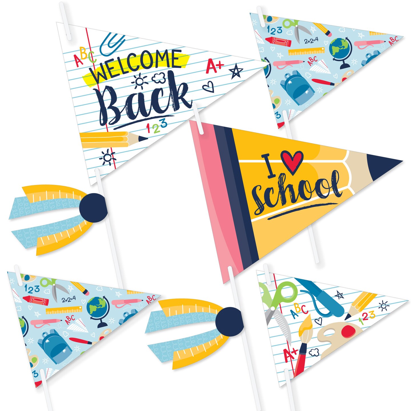 Big Dot of Happiness Back to School - Triangle First Day of School Classroom Decorations Photo Props - Pennant Flag Centerpieces - Set of 20