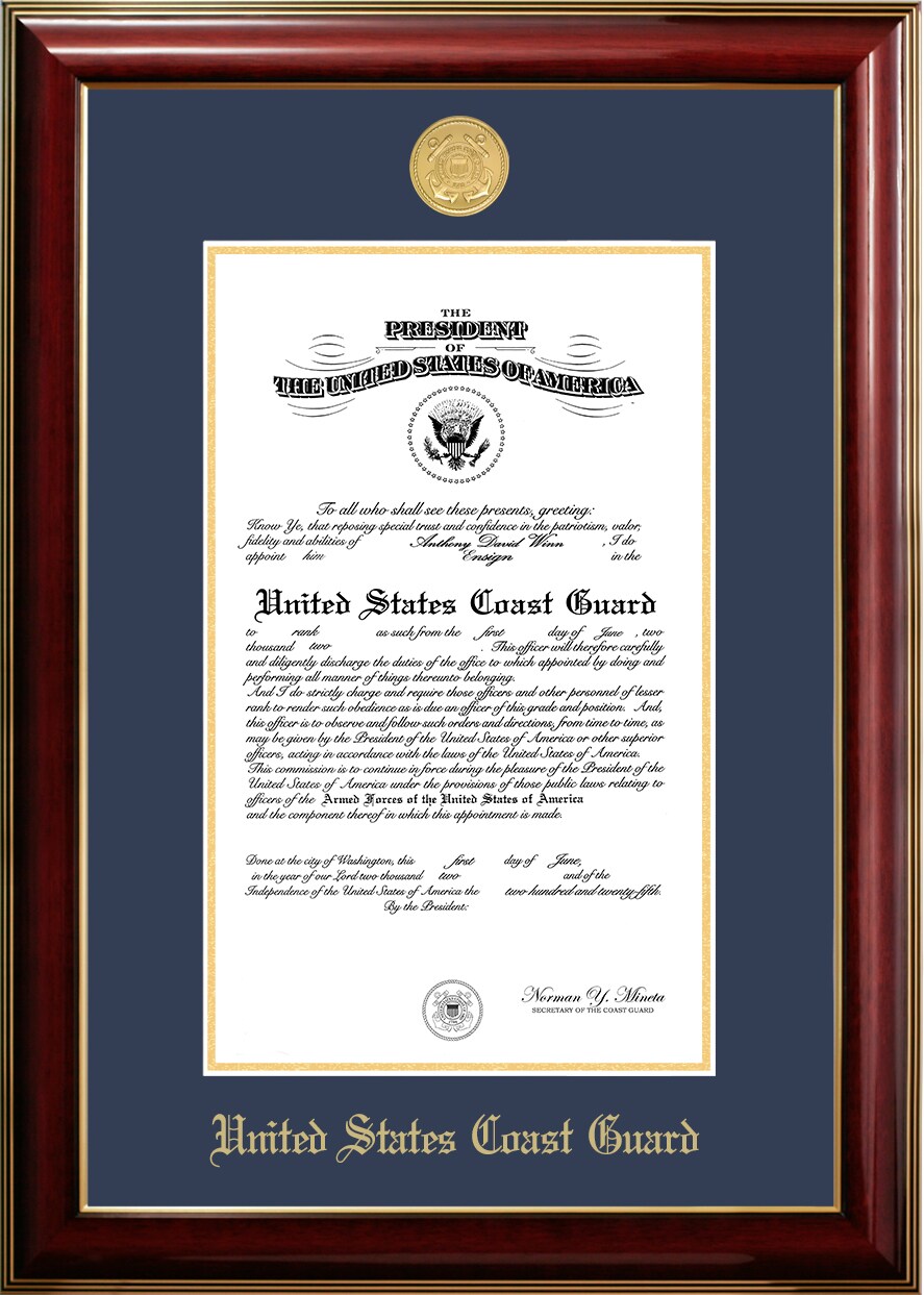 Patriot Frames Coast Guard 11x14 Certificate Classic Mahogany Frame with Gold Medallion