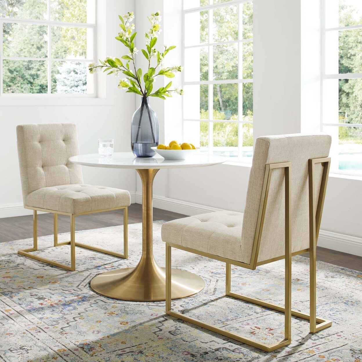 Modway Privy Gold Stainless Steel Upholstered Fabric Dining Accent Chair Set of 2-EEI-4151