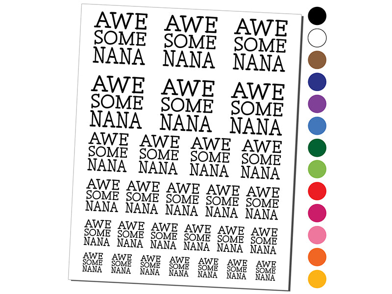 Awesome Nana Fun Text Temporary Tattoo Water Resistant Fake Body Art Set Collection