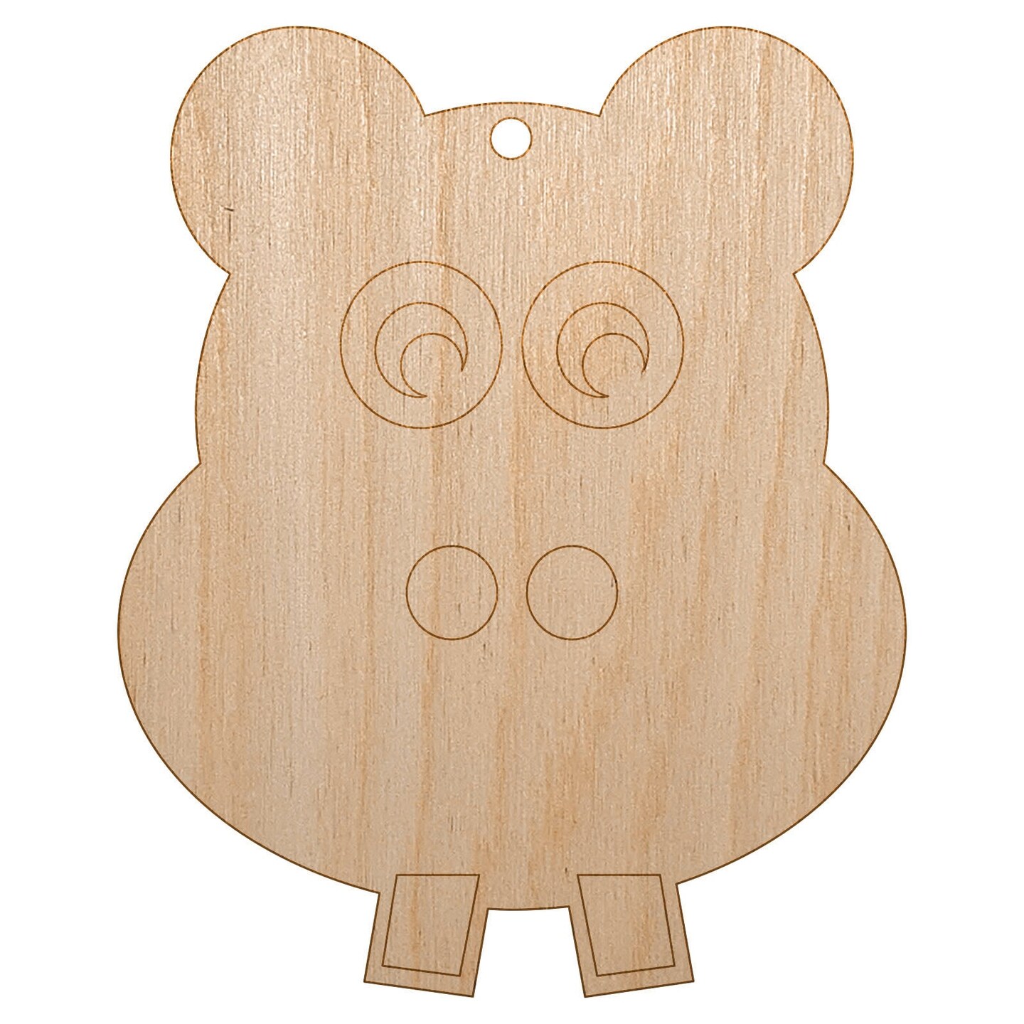 Cute Hippopotamus Face Unfinished Craft Wood Holiday Christmas Tree DIY Pre-Drilled Ornament