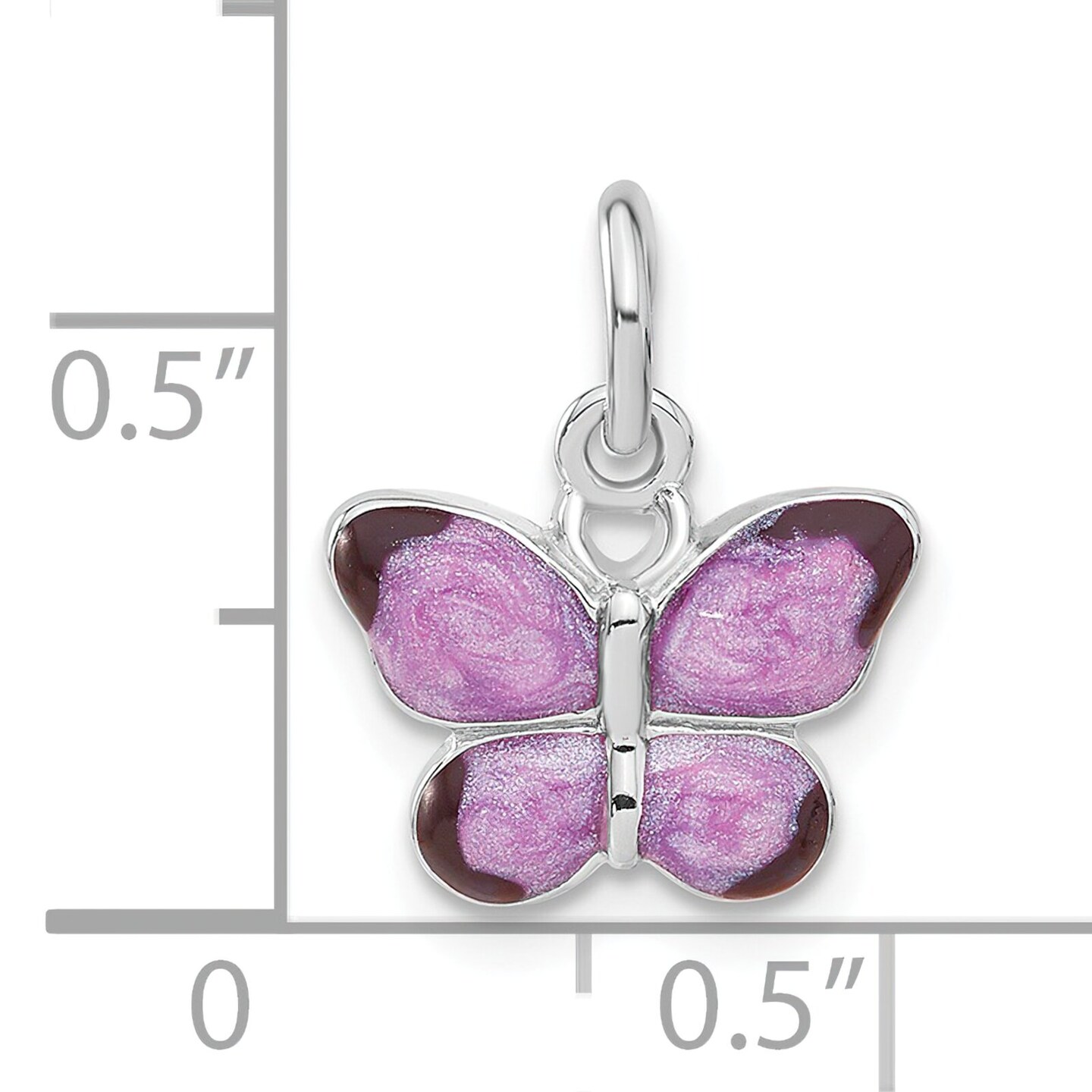 Sterling Silver Enameled Purple Butterfly Charm Jewelry 21mm x 16mm