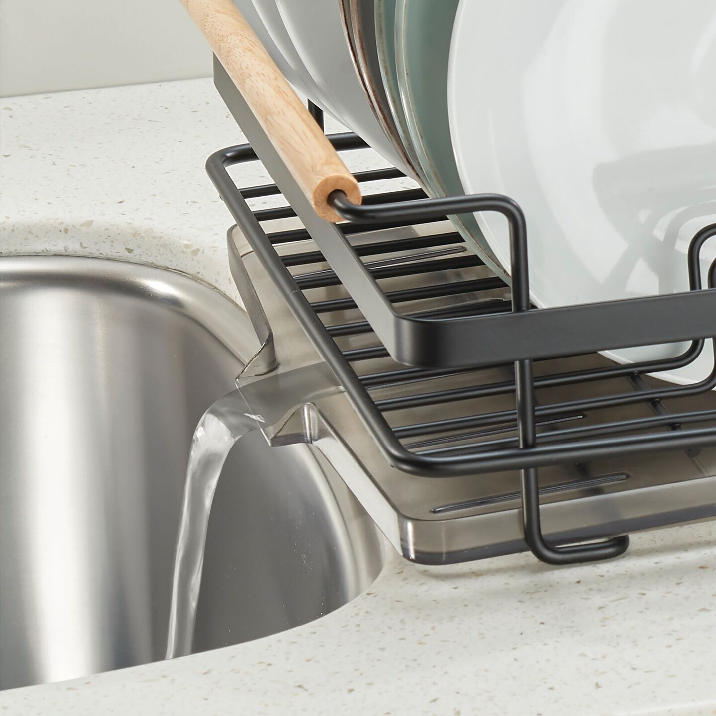 mDesign Metal Drainboard - Plastic Cutlery Tray/Wood Handles