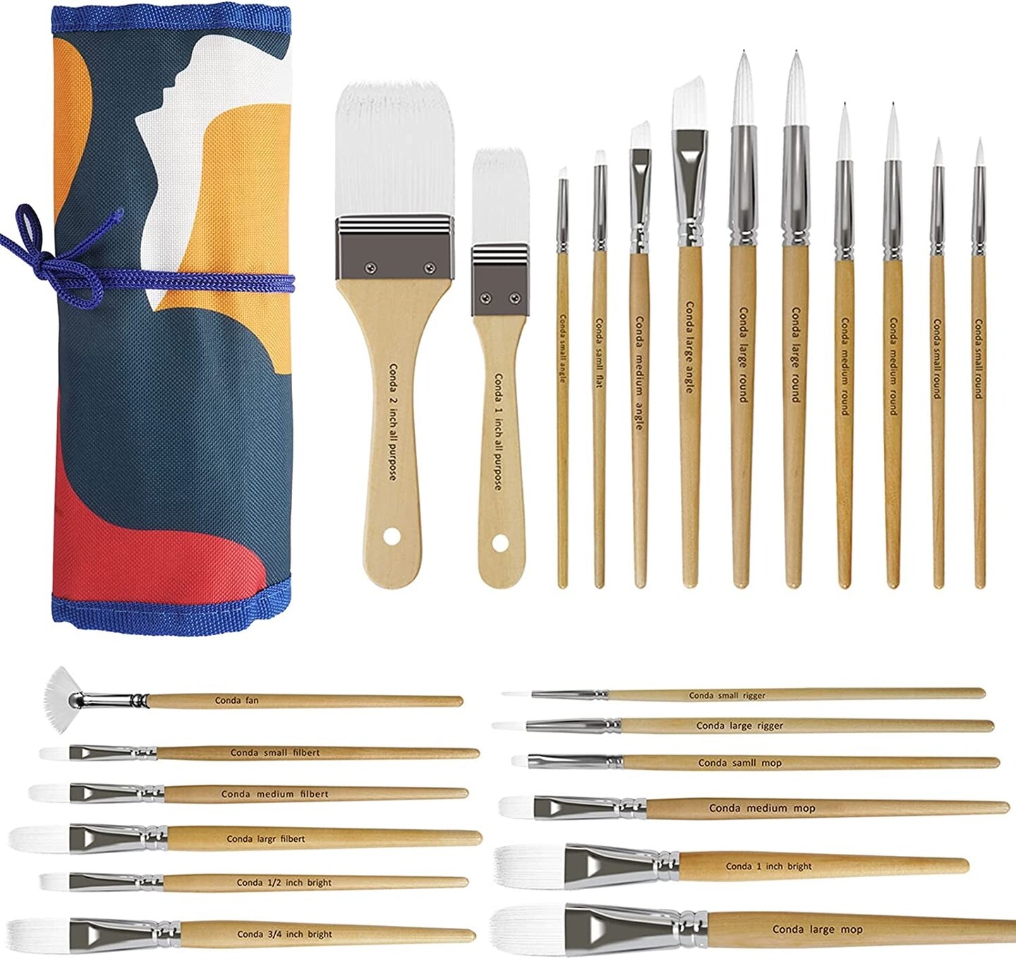 Paint Brushes Set of 24 Different Shapes Professional Painting Brushes for Oil, Acrylic and