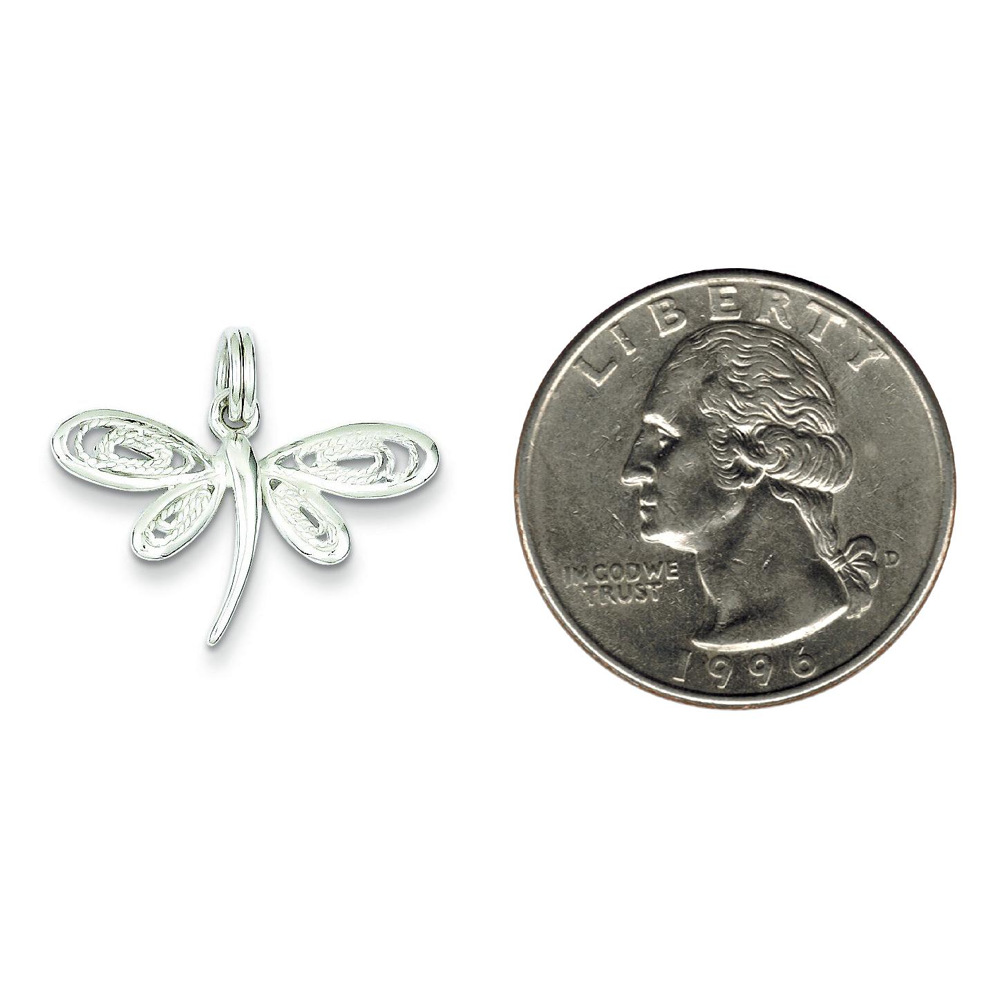 Sterling Silver Dragonfly Charm Pendant Insect Jewelry 21mm x 25mm