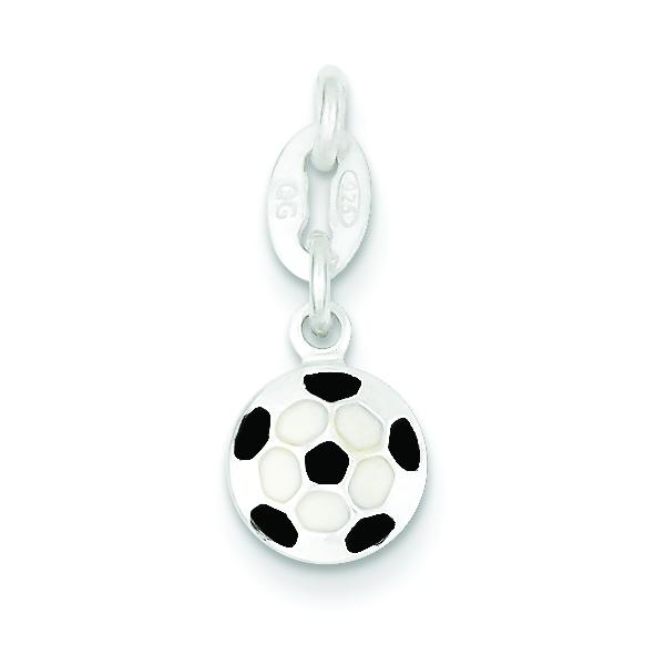 Sterling Silver Enamel Soccer Ball Charm &#x26; 18&#x22; Chain Jewerly 11mm x 8mm