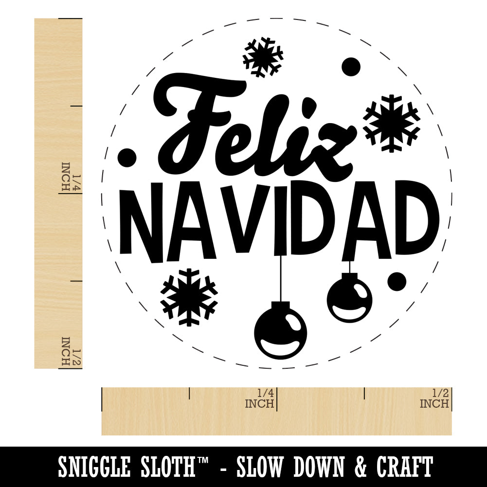 Feliz Navidad Spanish with Christmas Ornaments and Snowflakes Self-Inking Rubber Stamp for Stamping Crafting Planners