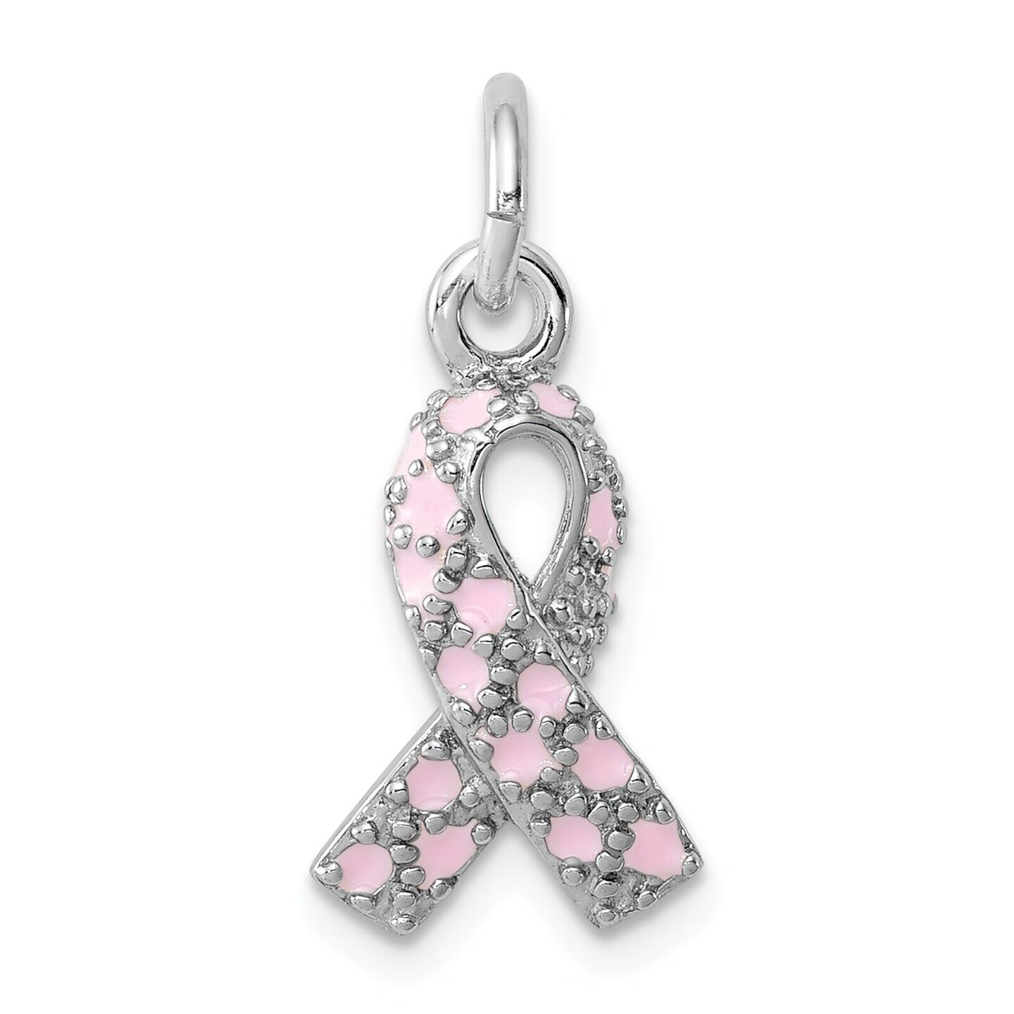 Sterling Silver Enamel Pink Ribbon Charm &#x26; 18&#x22; Chain Jewerly 21.2mm x 9.8mm