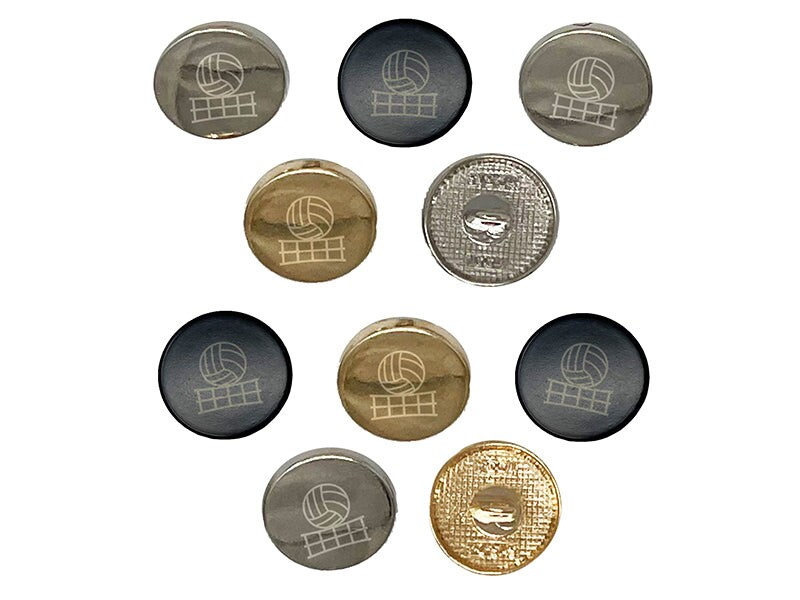 Volleyball and Net 0.6&#x22; (15mm) Round Metal Shank Buttons for Sewing - Set of 10