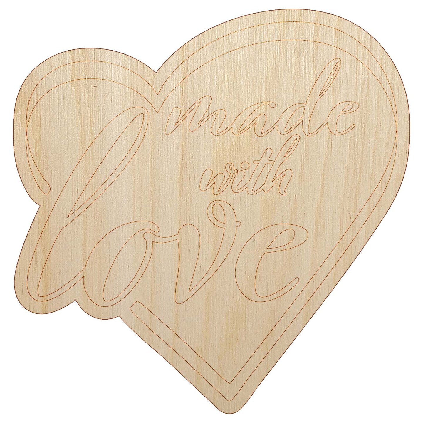 Made with Love in Heart Unfinished Wood Shape Piece Cutout for DIY Craft Projects