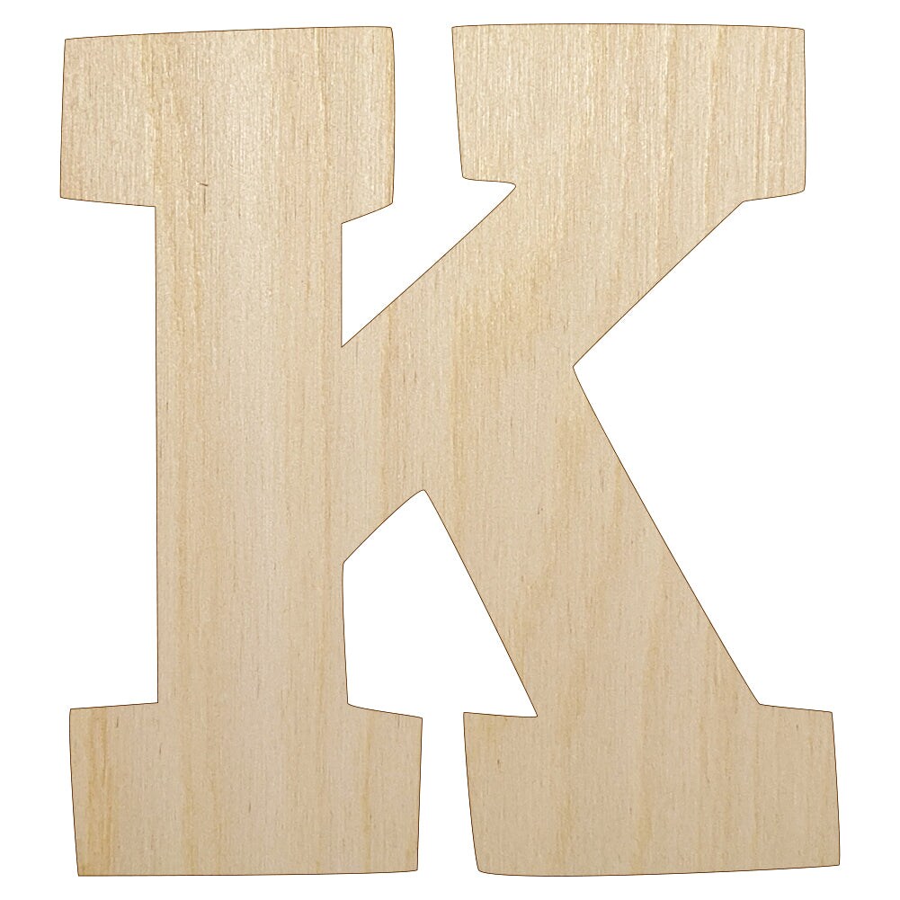 Letter K Uppercase Fun Bold Font Unfinished Wood Shape Piece Cutout for DIY Craft Projects