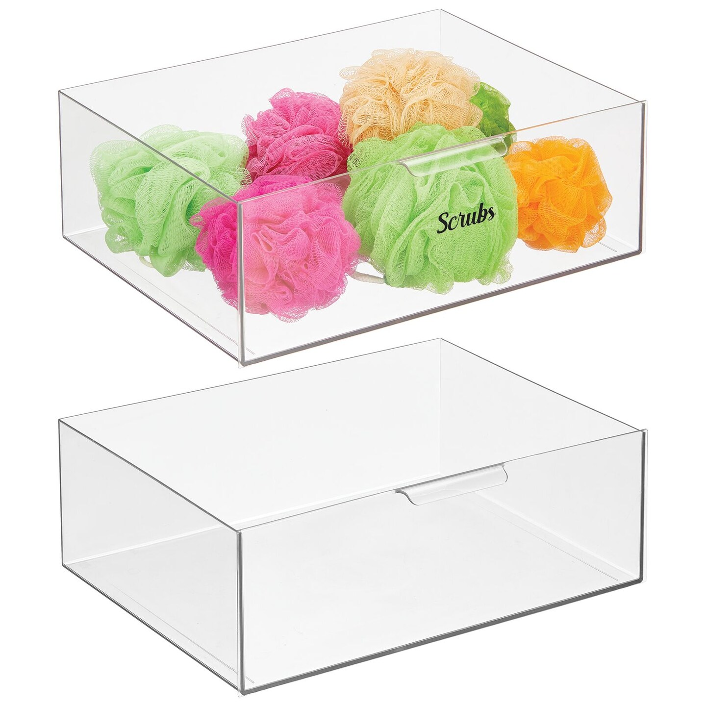 mDesign Plastic Bathroom Storage Organizer Bin with Labels, Set of 4 - Clear