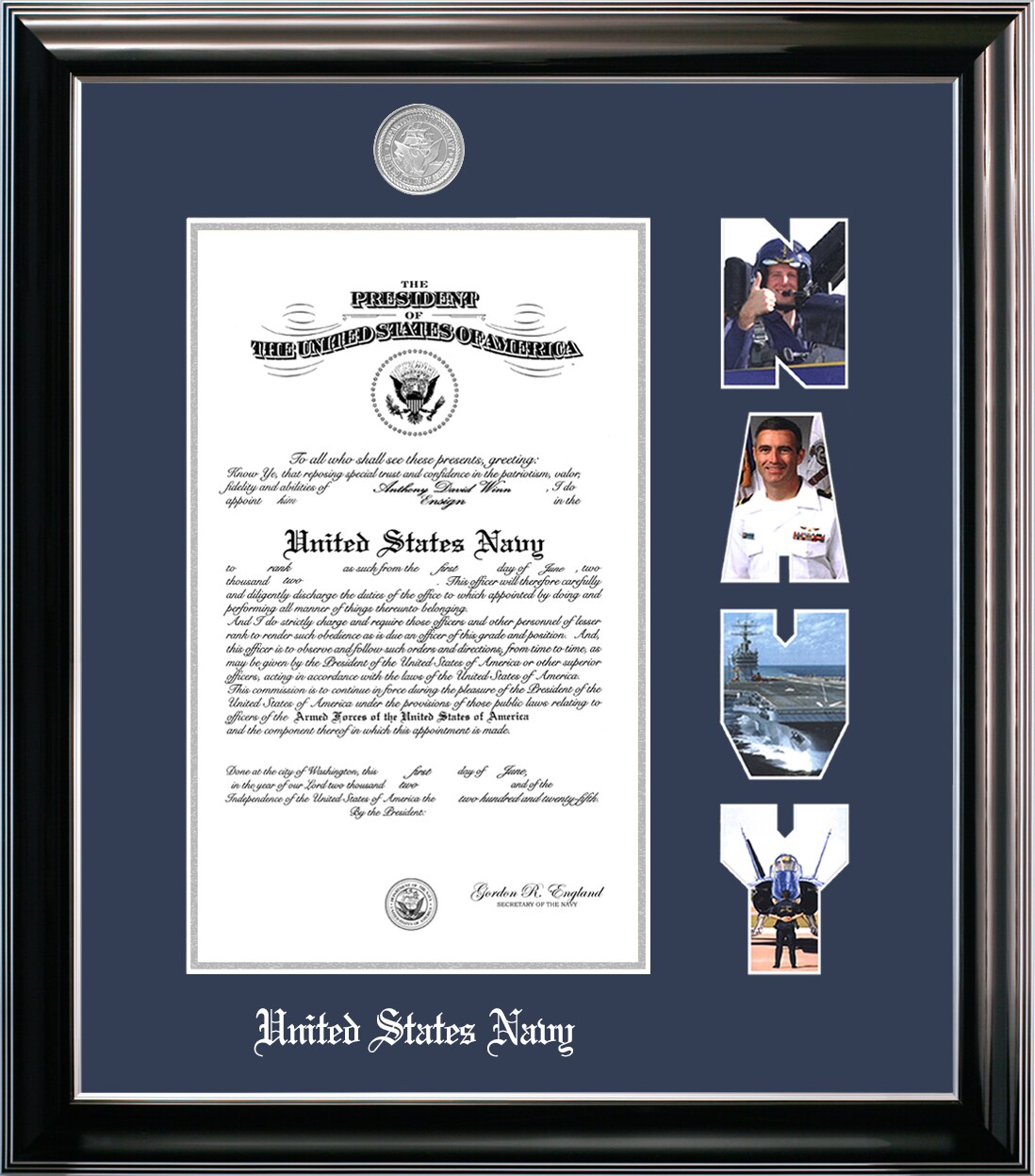 Patriot Frames Navy 10x14 Certificate Classic Black Frame with Silver Medallion