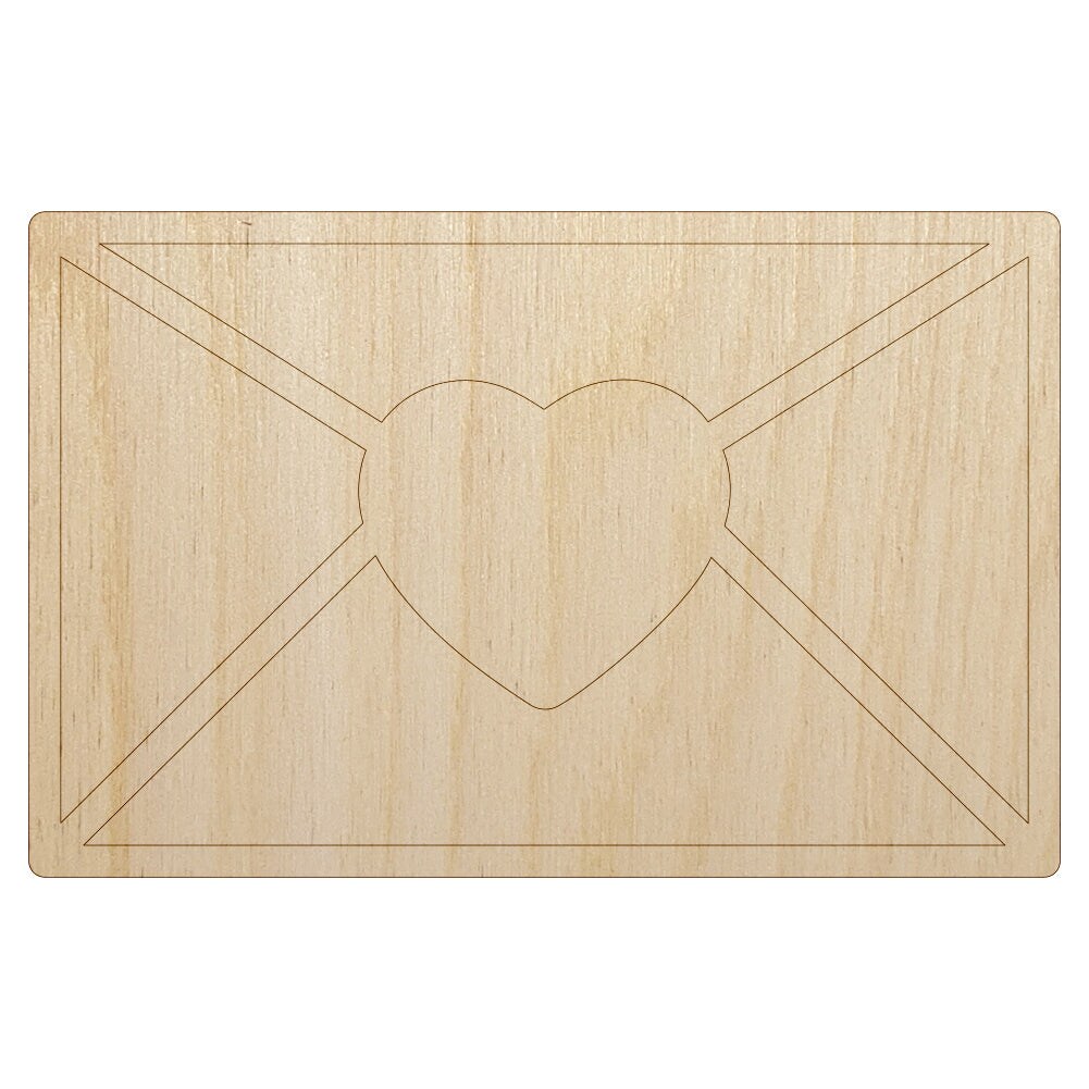 Envelope with Heart Unfinished Wood Shape Piece Cutout for DIY Craft Projects