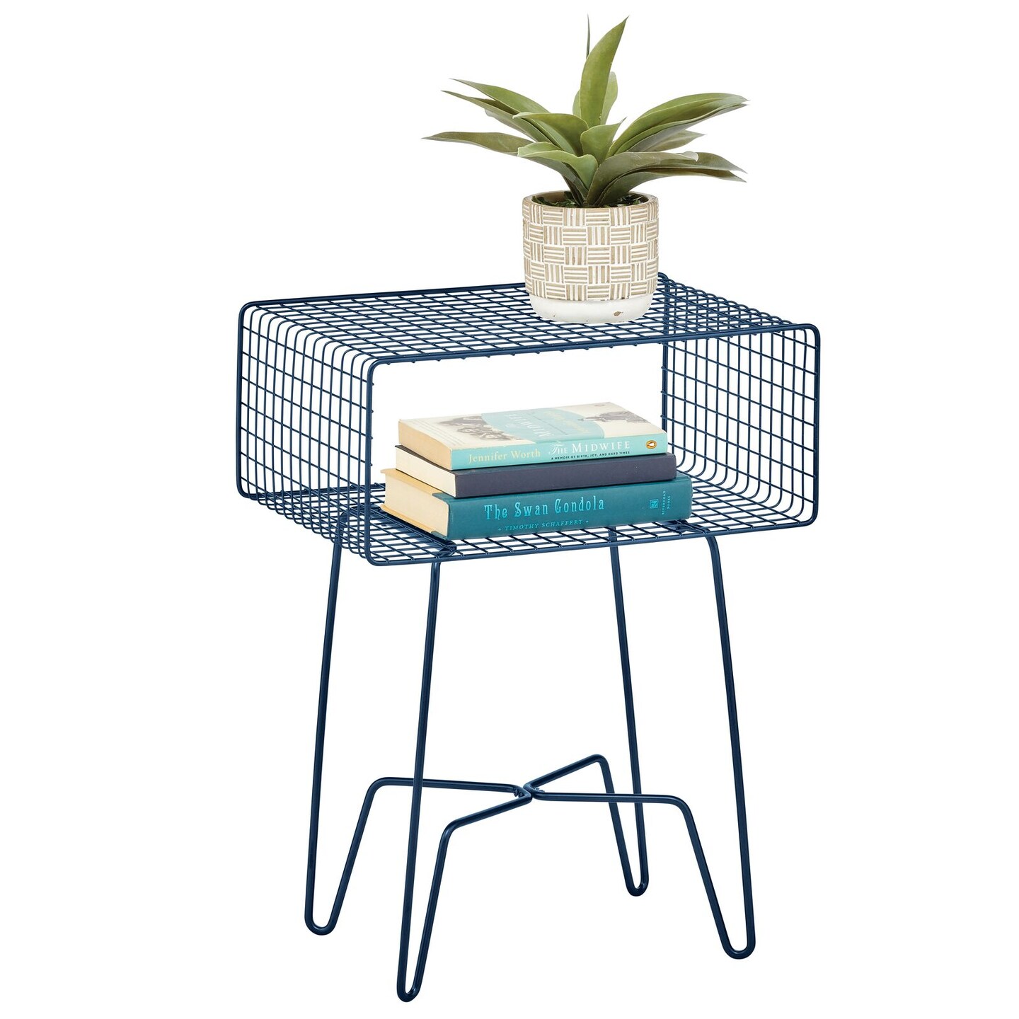mDesign Modern Farmhouse Home Decor End Table, Wire Grid Storage Shelf
