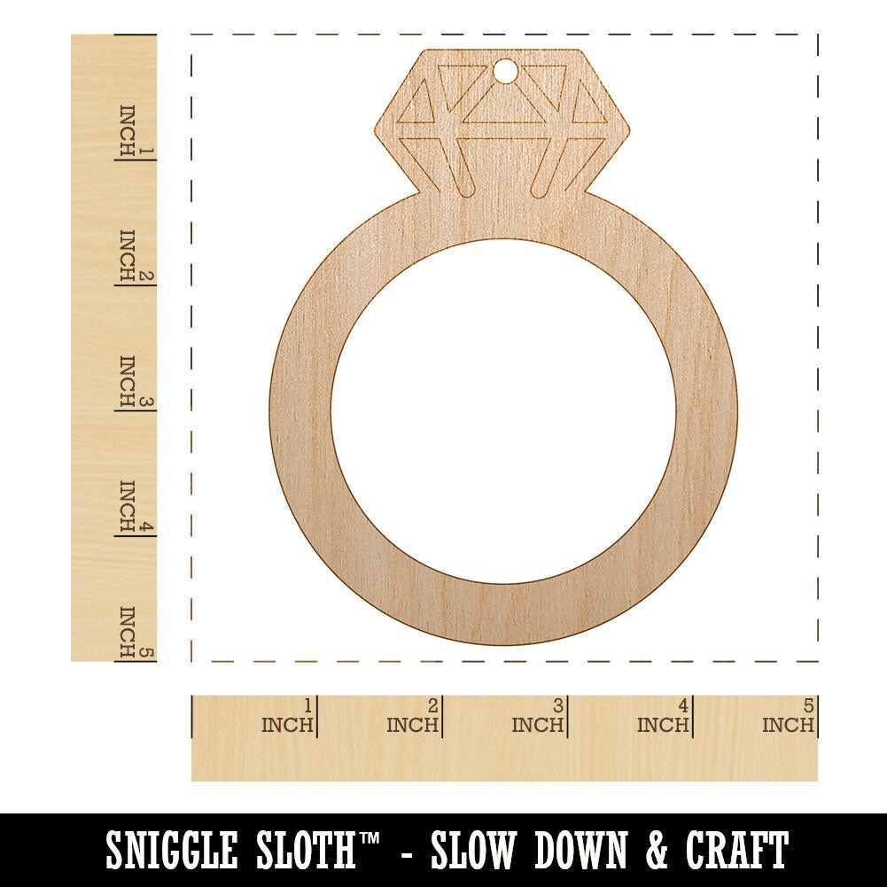 Diamond Ring Wedding Engagement Unfinished Craft Wood Holiday Christmas Tree DIY Pre-Drilled Ornament