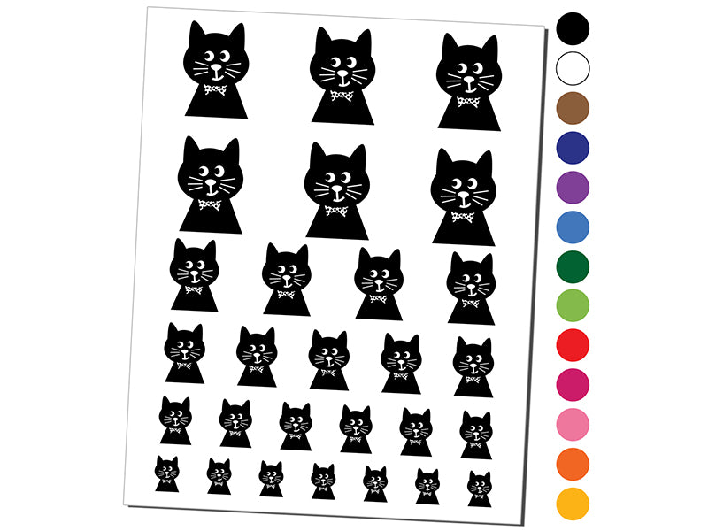 Fancy Cat with Bow Tie Temporary Tattoo Water Resistant Fake Body Art Set Collection