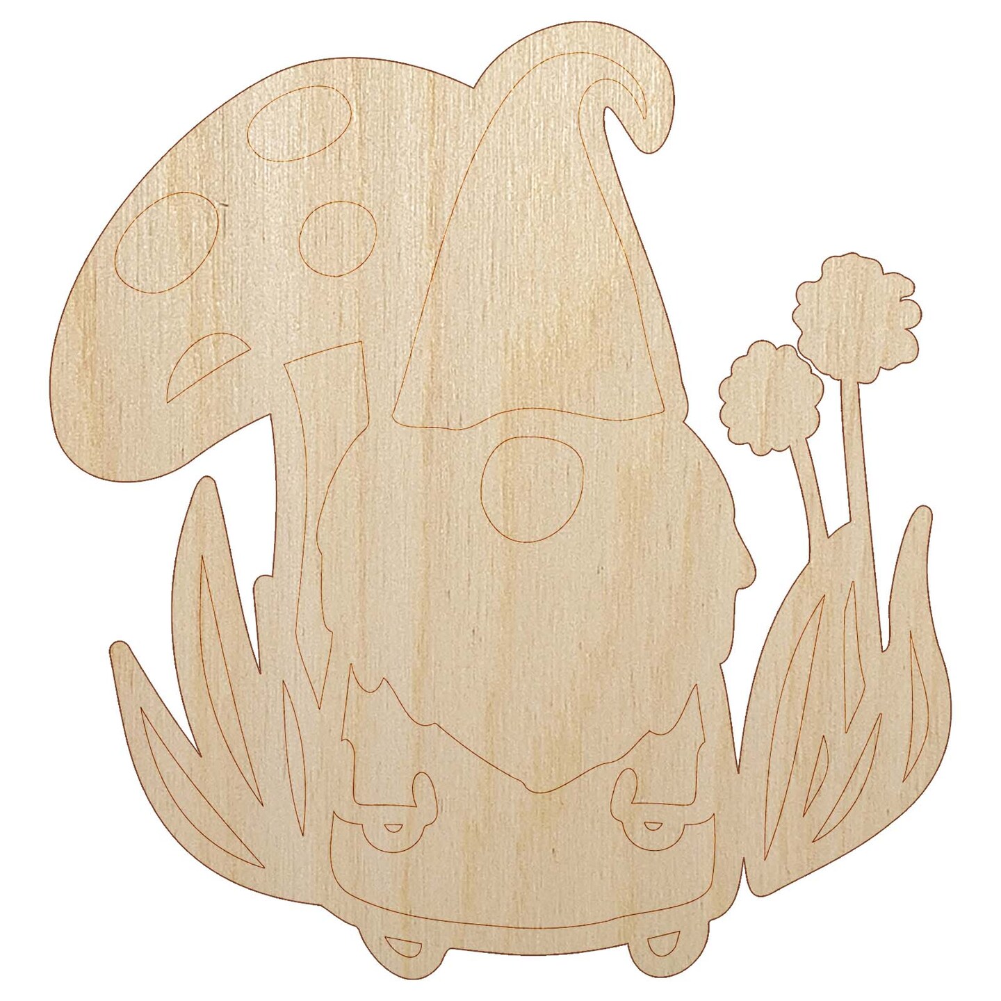 Enchanting Lovable Garden Gnome with Mushrooms Unfinished Wood Shape Piece Cutout for DIY Craft Projects