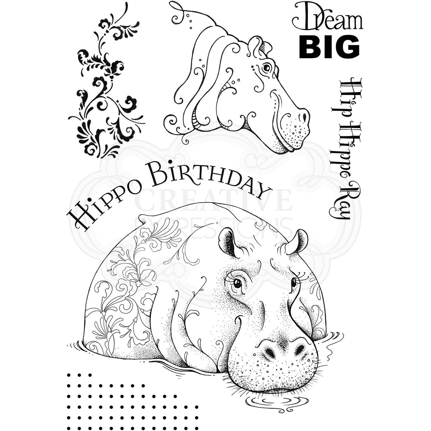 Pink Ink Designs  Hip Hippo-Ray A5 Clear Stamp